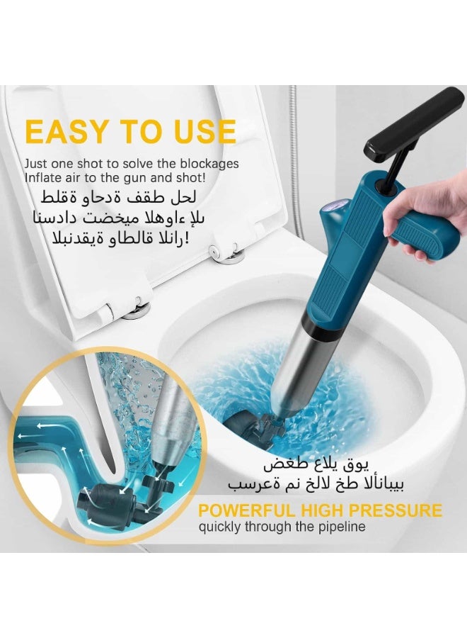 أنمي مكبس تصريف بضغط الهواء العالي - أداة تسليك المجاري من الفولاذ المقاوم للصدأ مع 5 رؤوس للمرحاض والمغسلة - Image 2